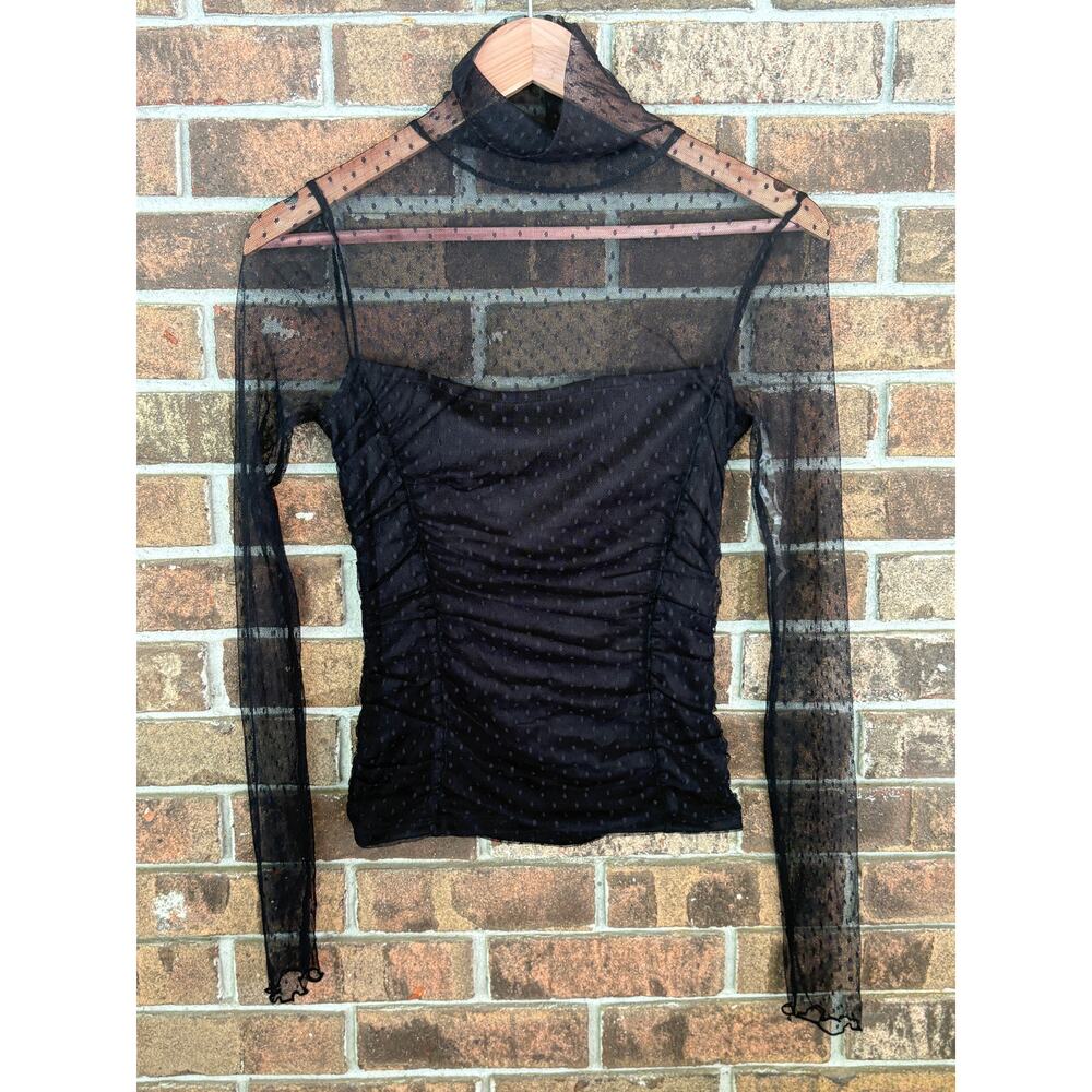 SO Mesh Turtleneck Top S Black Whimsy Goth Dark Romantic Y2K